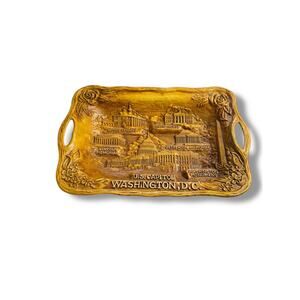 Vintage Silberne Washington DC Tray Faux Carved Wood Resin 13" x 8.4"